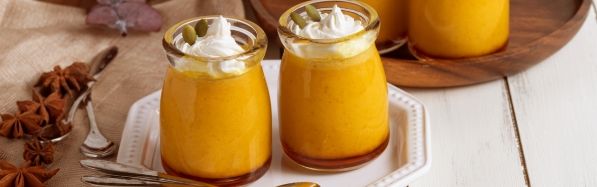 Servings of pumpkin pudding on a table