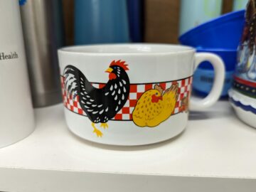 Chicken mug at the Care & Share Store, Kokomo, IN